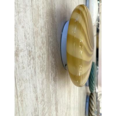 Italian Milky White and Green Swirls Murano Glass Flush Mount or Wall Sconce