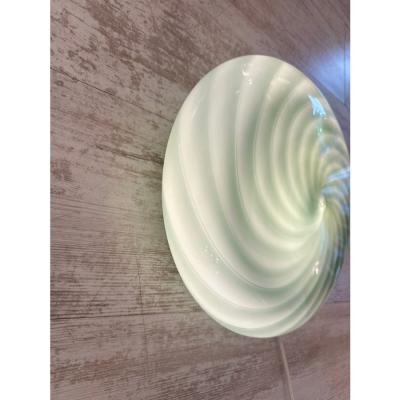 Italian Milky White and Green Swirls Murano Glass Flush Mount or Wall Sconce