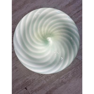 Italian Milky White and Green Swirls Murano Glass Flush Mount or Wall Sconce