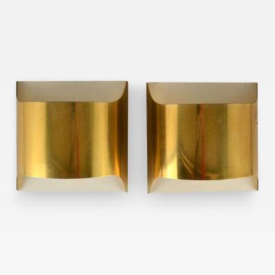 Italian Minimalist Geometric Brass 1960s Wall Sconces