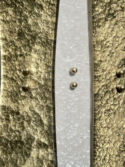 Italian Modern Art Deco Design Frosted White Gold Murano Glass Round Chandelier