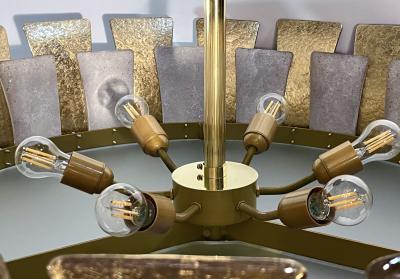 Italian Modern Art Deco Design Frosted White Gold Murano Glass Round Chandelier