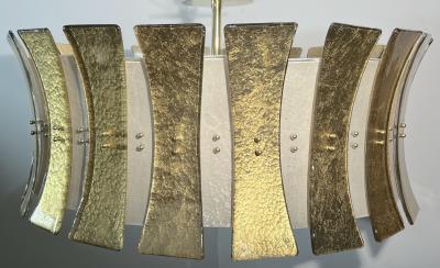 Italian Modern Art Deco Design Frosted White Gold Murano Glass Round Chandelier