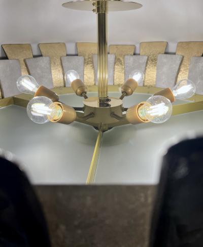 Italian Modern Art Deco Design Frosted White Gold Murano Glass Round Chandelier