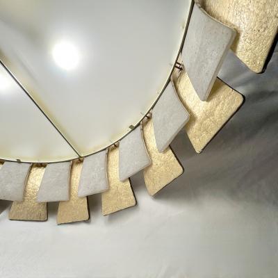 Italian Modern Art Deco Design Frosted White Gold Murano Glass Round Chandelier