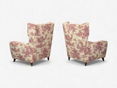 Italian Modern Ashwood Fabric Large Wingback Chairs Italy 1950s