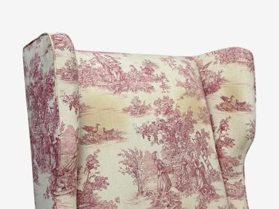 Italian Modern Ashwood Fabric Large Wingback Chairs Italy 1950s