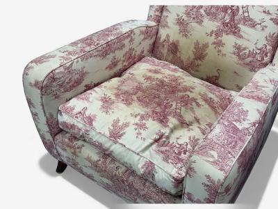 Italian Modern Ashwood Fabric Large Wingback Chairs Italy 1950s