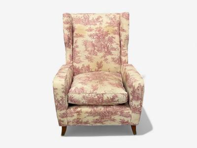 Italian Modern Ashwood Fabric Large Wingback Chairs Italy 1950s