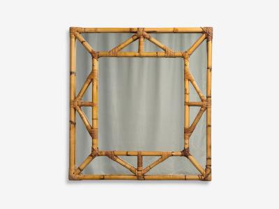 Italian Modern Bamboo Glass Wall Mirror Italy 1950s