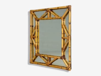Italian Modern Bamboo Glass Wall Mirror Italy 1950s