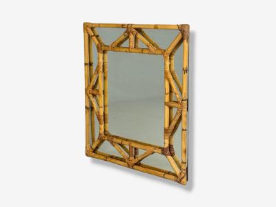 Italian Modern Bamboo Glass Wall Mirror Italy 1950s