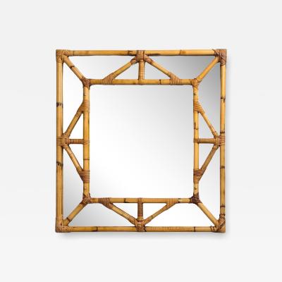 Italian Modern Bamboo Glass Wall Mirror Italy 1950s