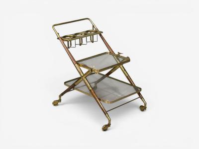 Italian Modern Bar Cart Teak Brass Glass Italy 1950s