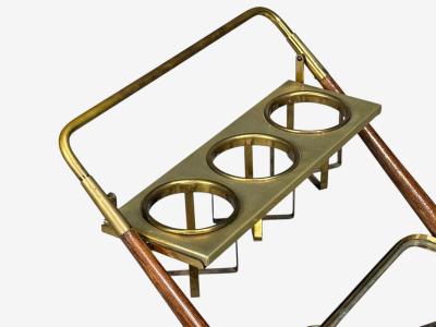Italian Modern Bar Cart Teak Brass Glass Italy 1950s