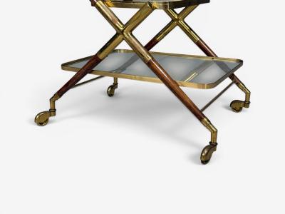 Italian Modern Bar Cart Teak Brass Glass Italy 1950s