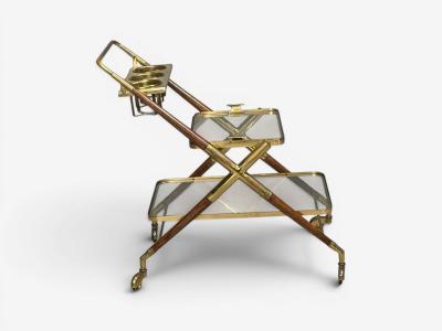 Italian Modern Bar Cart Teak Brass Glass Italy 1950s