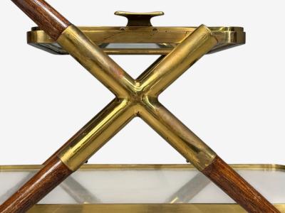 Italian Modern Bar Cart Teak Brass Glass Italy 1950s