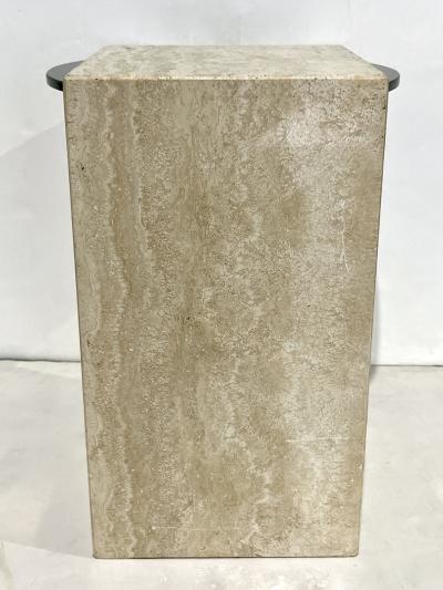 Italian Modern Beige Travertine Black Glass Brass Geometric Organic Side Table