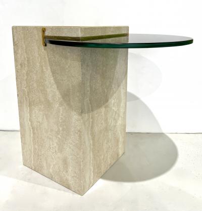 Italian Modern Beige Travertine Black Glass Brass Geometric Organic Side Table