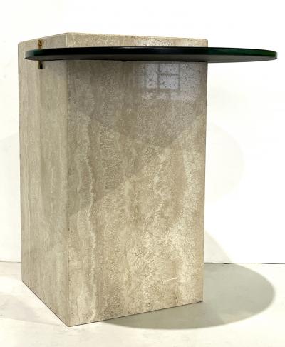 Italian Modern Beige Travertine Black Glass Brass Geometric Organic Side Table