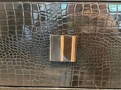Italian Modern Black Lacquer Faux Crocodile Embossed Credenza Dresser