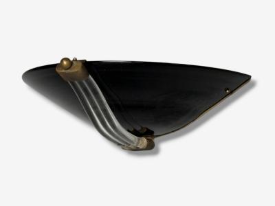 Italian Modern Black Murano Glass Brass Large Sconces Italy 1930s