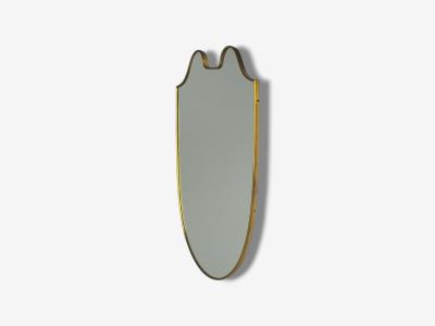 Italian Modern Brass Glass Shield Wall Mirror Italy 1950s