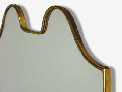 Italian Modern Brass Glass Shield Wall Mirror Italy 1950s