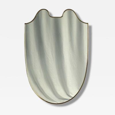 Italian Modern Brass Glass Shield Wall Mirror Italy 1950s