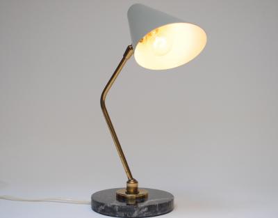 Italian Modern Brass Metal and Black Marble Table Lamp by Luci Milano