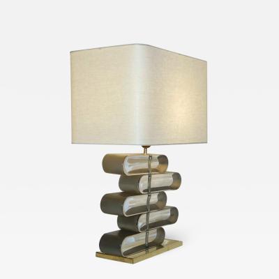 Italian Modern Brass and Bronze Murano Glass Architectural Table Lamp