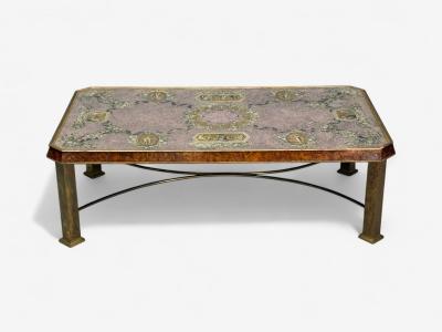 Italian Modern Bronze Burlwood Monumental Coffee Table Italy 1940s