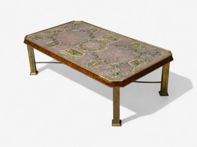 Italian Modern Bronze Burlwood Monumental Coffee Table Italy 1940s