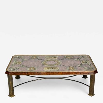 Italian Modern Bronze Burlwood Monumental Coffee Table Italy 1940s