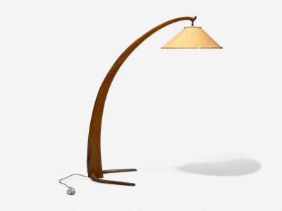 Italian Modern Elmwood Brass Curved Floor Lamp Italy 1940s