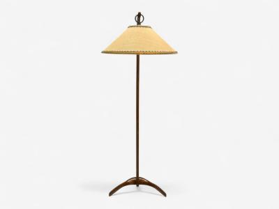 Italian Modern Elmwood Brass Curved Floor Lamp Italy 1940s