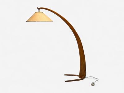 Italian Modern Elmwood Brass Curved Floor Lamp Italy 1940s