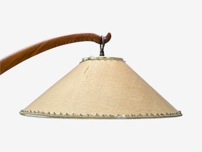 Italian Modern Elmwood Brass Curved Floor Lamp Italy 1940s