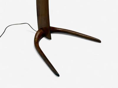 Italian Modern Elmwood Brass Curved Floor Lamp Italy 1940s