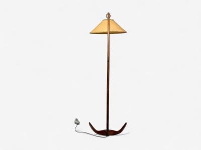 Italian Modern Elmwood Brass Curved Floor Lamp Italy 1940s