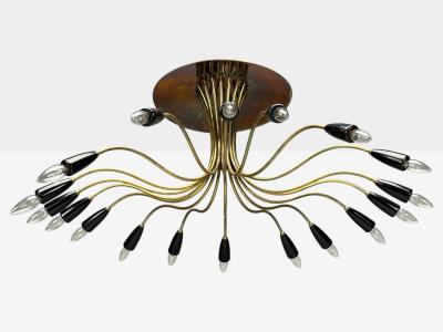 Italian Modern Enameled Metal Brass Chandelier Italy 1960s