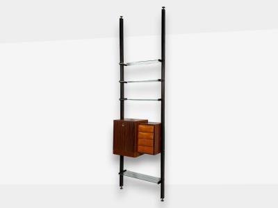 Italian Modern Floor to Ceiling Bookcase Stained Wood Glass Italy 1940s
