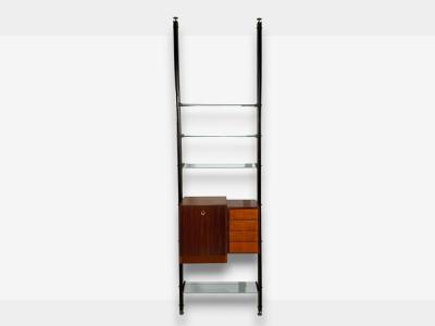 Italian Modern Floor to Ceiling Bookcase Stained Wood Glass Italy 1940s