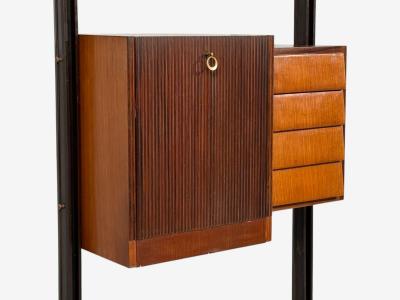 Italian Modern Floor to Ceiling Bookcase Stained Wood Glass Italy 1940s
