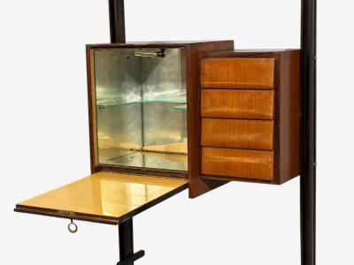 Italian Modern Floor to Ceiling Bookcase Stained Wood Glass Italy 1940s