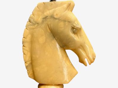 Italian Modern Hand Carved Alabaster Horse Motif Table Lamps Italy 1950s