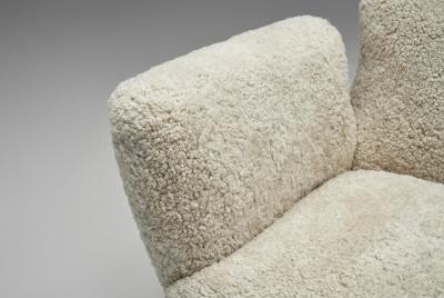 Italian Modern High Back Armchairs with Sheepskin Upholstery Italy 1960s