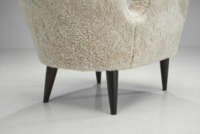 Italian Modern High Back Armchairs with Sheepskin Upholstery Italy 1960s