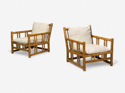 Italian Modern Indian Cane Bamboo Lounge Chairs Italy 1960s